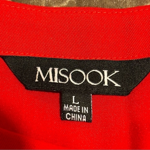 MISOOK TIERED DRESS IN BEAUTIFUL SUNSET RED LOOSE FITTING SHORT SLEEVED NWOT - Picture 3 of 7